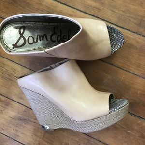 Sam Edelman Open Toe Platform Leather Wedge Mule